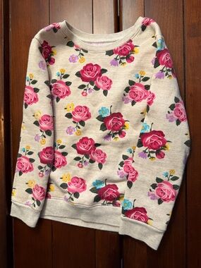 Garanimals Cream Crewneck Sweater with Pink Rose Print
